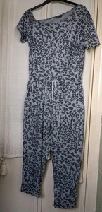 Sz XL US12 Shein Grey Animal Print 1 Shoulder Elastic Waist Jersey Playsuit VGC - Picture 1 of 22