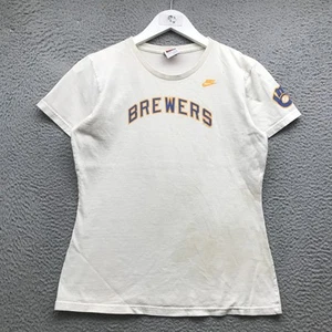 Vintage Nike 2005 Milwaukee Brewers MLB Tee Girls Youth Medium Graphic White 90s - Picture 1 of 10