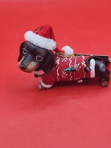 Entzückender Dackel Christbaumschmuck Weihnachtsmütze verworrene Lichter Neu mit Etikett - Bild 1 von 5