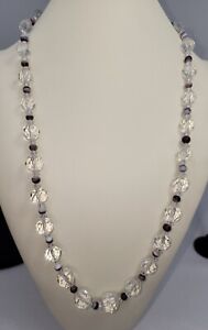 Collier en cristal de roche antique art déco à facettes avec perles d'espacement de pierres précieuses à facettes