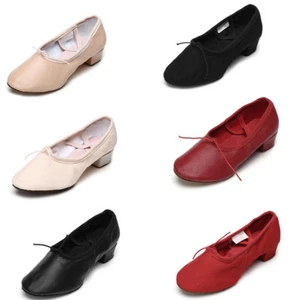 Women girl Dance Shoe teacher ballroom salsa ballet leather canvas practice shoe - Picture 1 of 18
