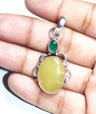 Joyería colgante hecha a mano con piedras preciosas de ónix verde calcita amarilla tamaño 1,5 pulgadas Foto 1 de 4