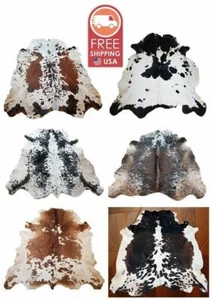 NEW LARGE 100% COWHIDE LEATHER RUGS TRICOLOR COW HIDE SKIN CARPET AREA S-XL - Picture 1 of 12