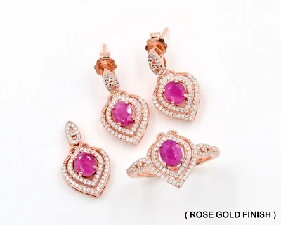 Natural Ruby Jewelry Set July Birthstone 925 Sterling Silver Christmas Gift - Image 1 of 4