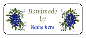 30 Personalized "handmade by" stickers, Labels, tags, blue flowers - Picture 1 of 1