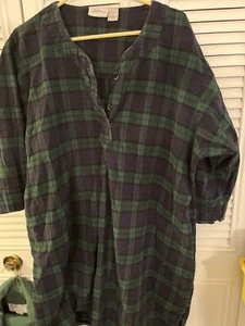 Camicia da notte 1XL Vermont Country Store cotone. Tasche a quadri verde caldo - Foto 1 di 5