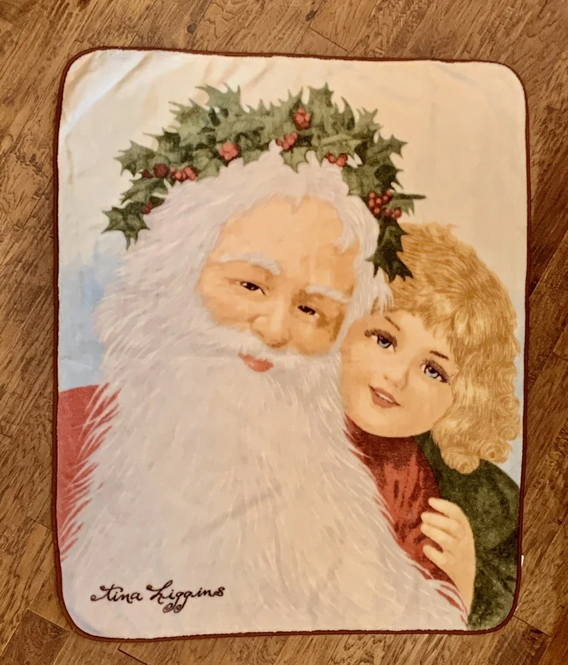 Tina Higgins Navidad Peluche Manta Vintage Santa Niña Acebo Corona 50x63 Foto 1 de 4
