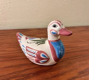 Vintage mexikanische handbemalte Keramik Ente rosa blau bunt selten klein signiert - Bild 1 von 5