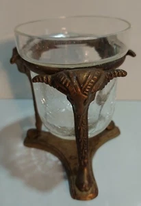 Brass Rams Head Crackle Glass Candle Holder - Picture 1 of 5