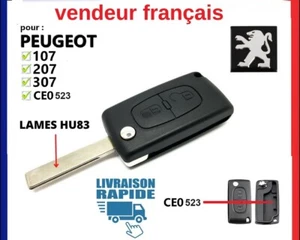 Schlüsselhülle Plip kompatibel Peugeot 107 207 2 Tasten CEO523 Klinge HU83 gerillt - Bild 1 von 9