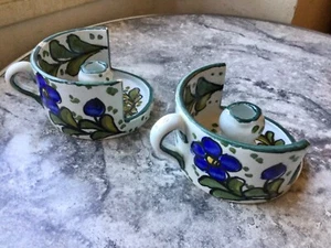Schöne Kerzenständer x 2 Kerzenhalter leer Tasche Keramik emailliert alt Vintage - Bild 1 von 10