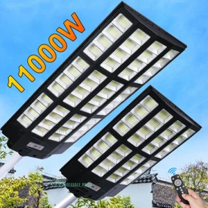 Commercial 11000W Dusk to Dawn Solar Street Light Home Outdoor Yard Lamp+Pole - Picture 1 of 144