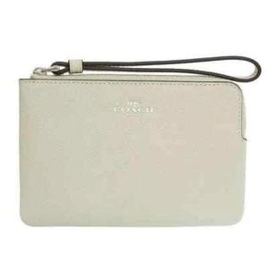 Coach Damen Eckreißverschluss Handgelenktasche aus genarbtem Leder (Kreide) - Bild 1 von 4