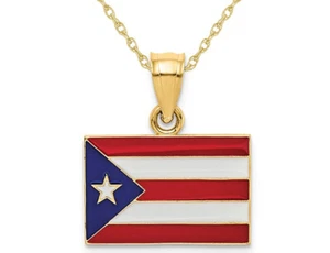 Puerto Rico Flag Pendant Charm in 14K Gold with Chain - Picture 1 of 4