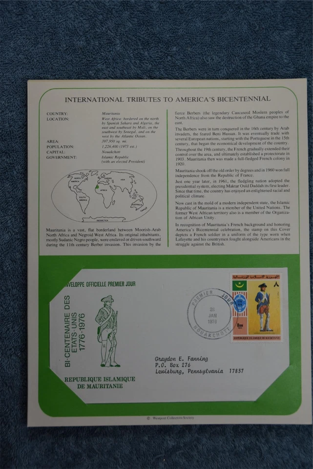 1975 Tributes to America's Bicentennial Souvenir Card - Mauritania - Image 1 of 1
