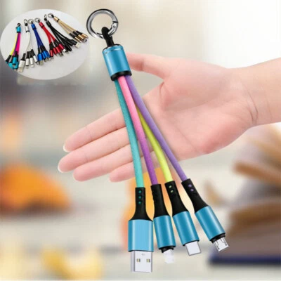 3 in 1 Fast Charging Charger Phone Keychain 3A USB Cable Type-C Micro USB iOS - Image 1 of 4