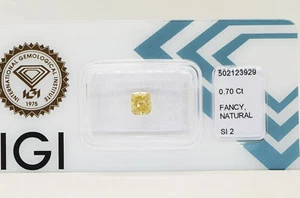 Cushion Cut Diamond Natural Fancy Yellow Color SI Loose IGI Certified 0.70 Carat - Picture 1 of 6