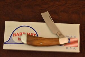 HARD HAT MADE IN USA SMOOTH OAK WOOD PREMIUM LIL RAZOR TRAPPER KNIFE NICE (15913