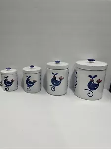 RARE Deruta Italy Rooster, Bird Set Of 4 Floral Canisters & Lids - Picture 1 of 15