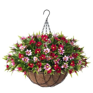 Artificial Hanging Flowers with 12" Basket for Outdoor Decor Faux Silk Daisy ... - Picture 1 of 5