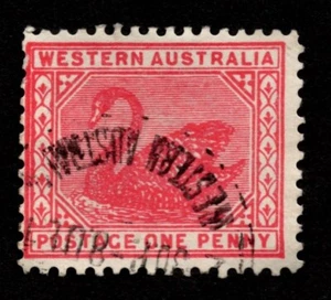 Western Australia 1903 1d carmine-rose SG117  Wmk V / crown sideways p12.5 Used - Picture 1 of 2