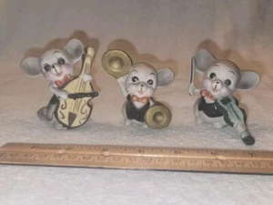 Anthromorphic Musical Mice Band 3 Figures Upright Base, Fiddle, Cymbals - Picture 1 of 5