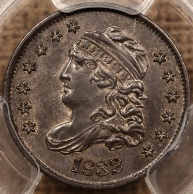 Media moneda de diez centavos busto tapado LM-3 1832, GRADUACIÓN PROFESIONAL MS62, monedas raras DavidKahn originales crujientes Foto 1 de 4