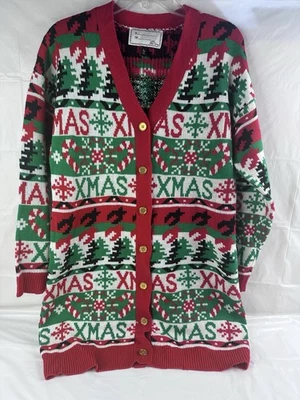 Christmas Ugly Sweater Cardigan Trees Xmas Holiday Allison Brittney - Image 1 of 4