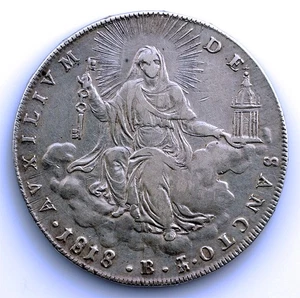 SC-Vaticano- Pio VII. 1 Escudo 1818. Bolonia. MBC+/VF+. Plata 26,4 g. ESCASA - Picture 1 of 2