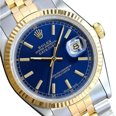 Rolex Mens Datejust Two-Tone Watch Blue Dial Dial Jubilee Band w/ Leather Band - Image 1 of 4