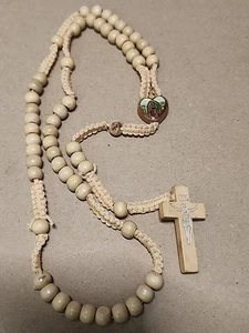 Rosario vintage católico cuentas de madera hecho a mano cristiano - Imagen 1 de 5