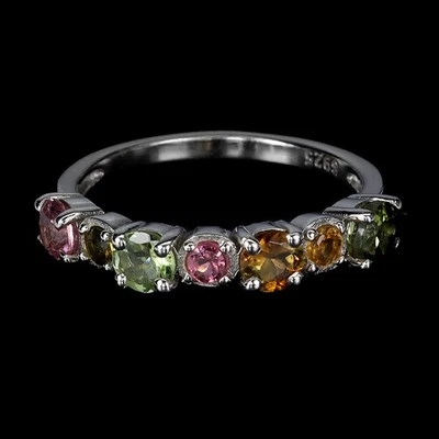 Anillo de plata de ley 925 redondo turmalina piedras preciosas naturales joyería talla 8 Foto 1 de 4