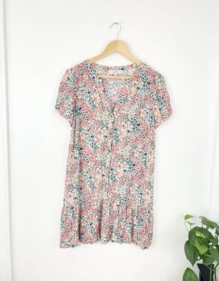 Loft MP розовый зеленый цветочный богемное линия платье средний миниатюрный оборки коттедж  - Изображение 1 из 4