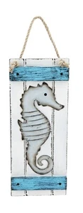 Letrero de placa de pared Beachcombers azul blanco caballito de mar metal y madera 11,75 pulgadas - Imagen 1 de 1