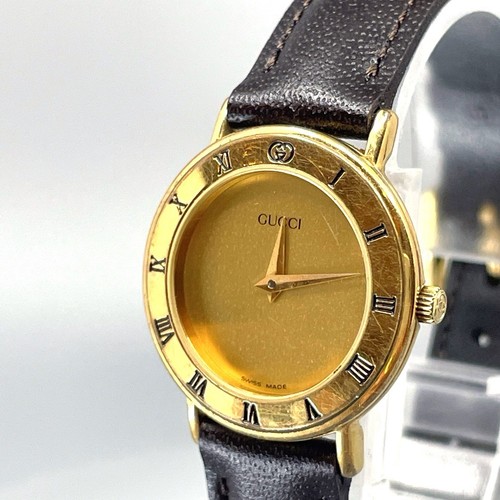 ▶️Nuovo Batt!【Ecc+5 con Cinturino in Pelle Nuovo】 Orologio GUCCI Donna 3000.2L Oro Quarzo