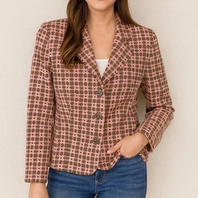 Blazer Express Mujer Talla 0 Rosa Tweed Chaqueta 3 Botones Trabajo Carrera XS Preppy Usado en Excelente Condición Foto 1 de 4