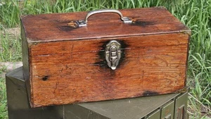 Antique Wood Box Hinged With Handl Handle Vintage Tool Fishing Tackle Case 16” - Picture 1 of 5