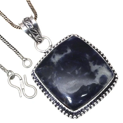 Colgante Piedras Preciosas Sodalita Día de San Valentín Étnico Plata Joyería 2.5" Foto 1 de 4