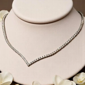 Magnificent 5.10 TCW F/VS1 Round Brilliant Cut Diamonds Tennis Necklace 14K Gold - Picture 1 of 3
