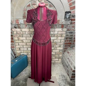 formal dress prom maroon wine red lace beaded fringe - Picture 1 of 14