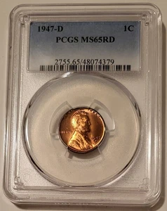 1947 D Lincoln Wheat Cent Unc MS65 RED PCGS (B) - Picture 1 of 4