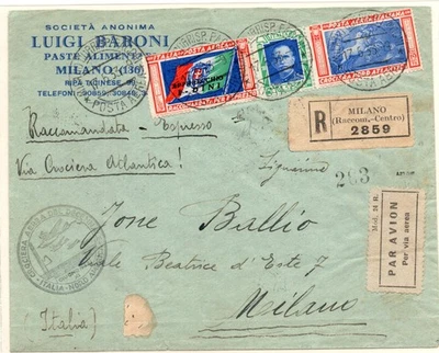 1933 Crociera Nord Atlantica aerogramma I DINI 5,25 + L. 19,75 Cert BOLAFFI - Immagine 1 di 3