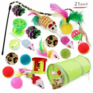 21Pcs Pet Tunnel Funny Cat Stick Kitten Mouse Toys Cats Play Bell Balls Bulk Toy - Picture 1 of 12