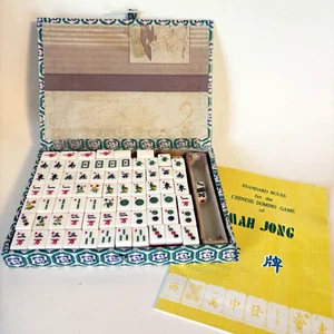 Vintage Mah Jong Chinesisches Dominospiel Mini Spielsteine mit roten Rückseiten & Anleitungsbuch - Bild 1 von 11