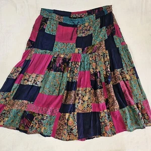 Midi Boho Skirt L Patchwork Vtg Hippie Pockets Adjustable Sheer Light Flowey - Picture 1 of 6