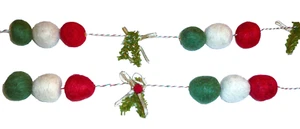Vintage Inspired Felt Wool balls Beads Garland Christmas Colors Red Green White - Picture 1 of 3