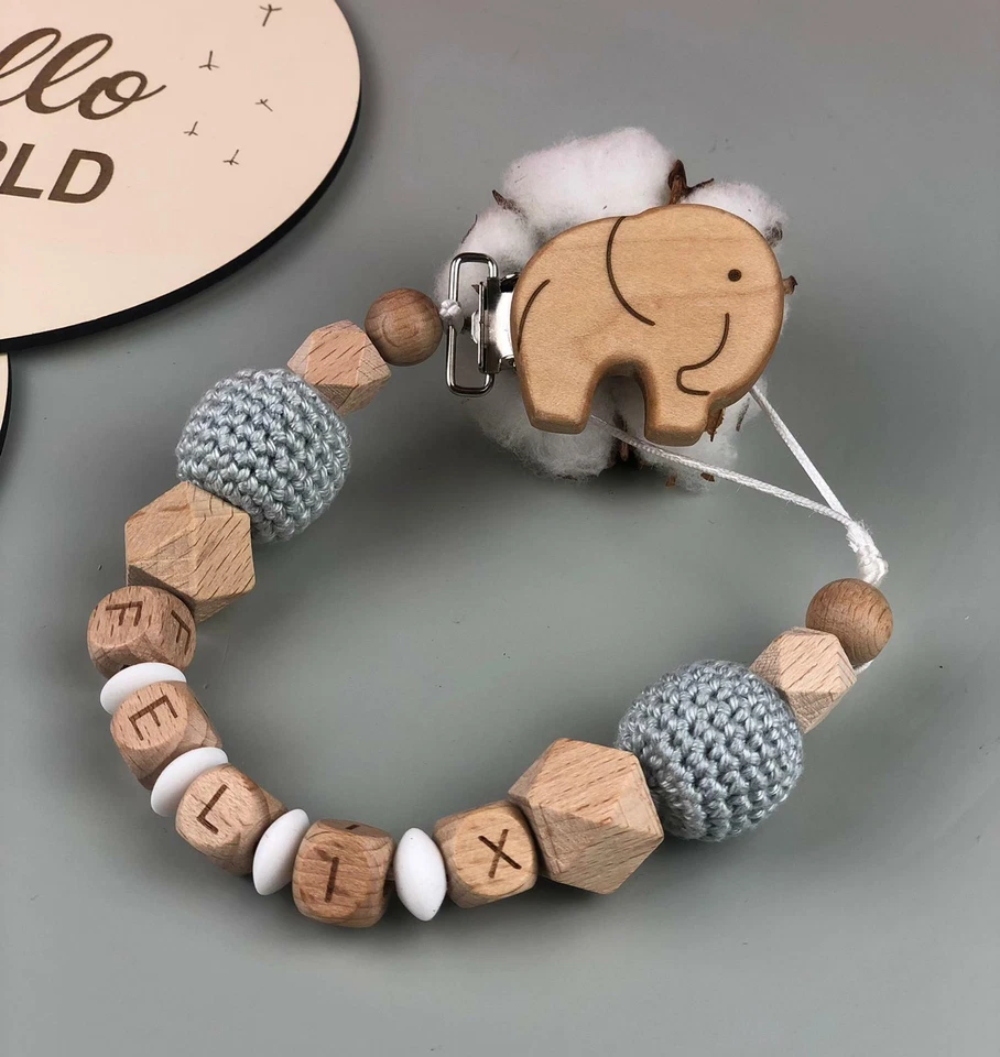 Schnullerkette mit Namen, Schnullerkette mit Namen Elefant, Schnullerkette  - Bild 1 von 3