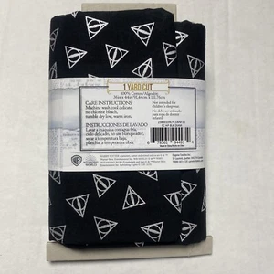 Harry Potter Black Diamond Deathly Hallow Black Silver Metallic 1 Yard Fabric - Picture 1 of 2