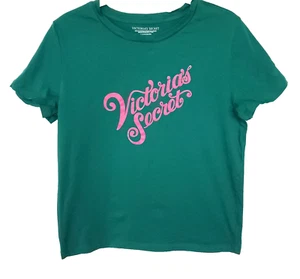 Victoria's Secret Women's Small Teal Lagoon And Hot Pink Graphic Cropped T-Shirt - Picture 1 of 10