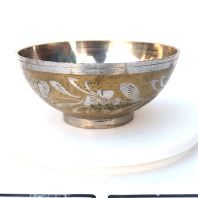Old Talismanic Islamic  Copper Painted Calligraphy Brass Medicine Bowl طاسة رعبه - Image 1 of 4